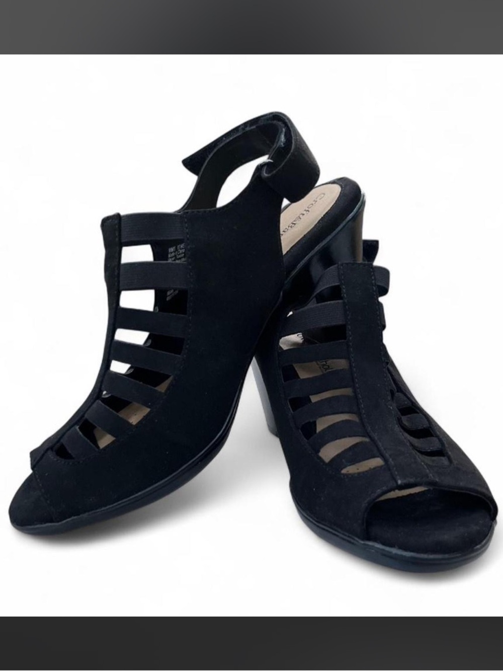 Croft & Barrow Shay Caged Heels | Black Strappy Slingback Peep Toe I Size 10